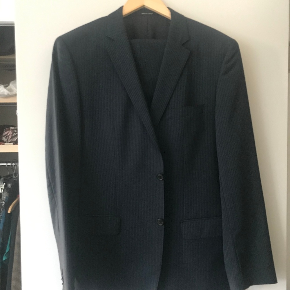 Men's HUGO BOSS 42R Navy Narrow Pinstripe Suit